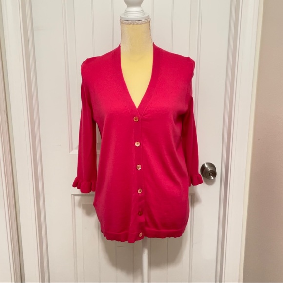 Miu Miu wool sweater pink ruffled 3/4 sleeves button up cardigan 40 small medium - Picture 3 of 8